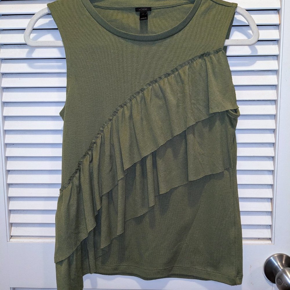 EUC J Crew Women's Drapey Two Tier Ruffle Tank Top Size XS Green Spring Preppy - Picture 2 of 9